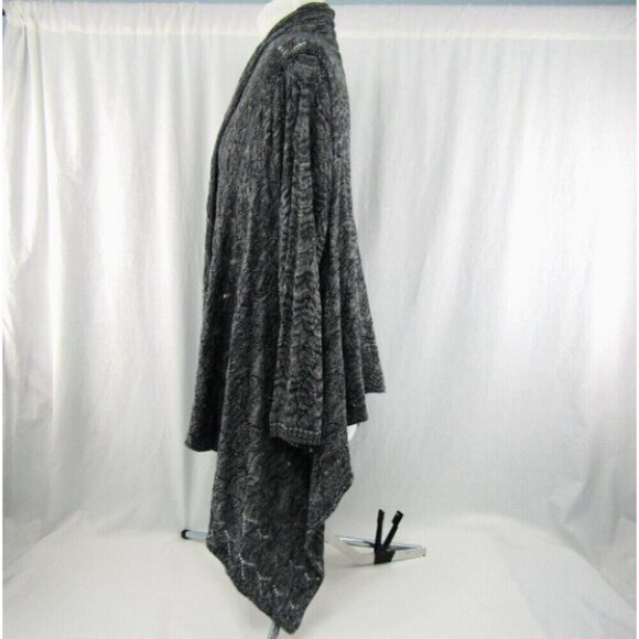 Chicos Gray Heather Cardigan Sweater Womens Size M 1 Sharkbite Hem Open Weave - Picture 4 of 11